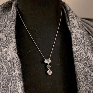 Vtg Sterling Silver 925 chain from Italy w/ Three Stones of Abalone Jade Pendant